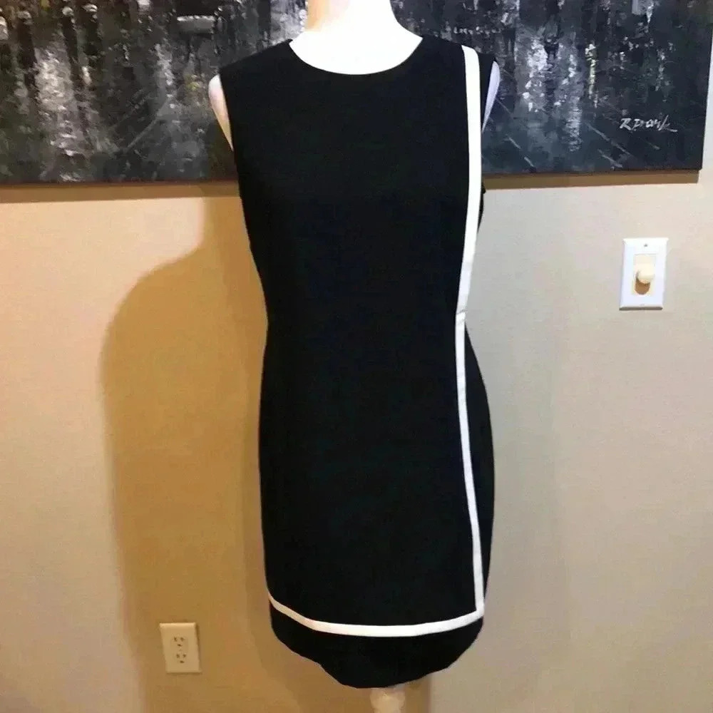 Tahari Arthur S Levine Black & White Faux Wrap Front Dress w/Exposed Zipper-Sz 6